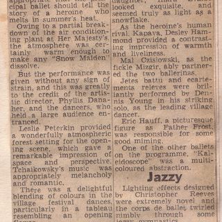 'Snow Maiden' review by Constance Cummins, The Courier Mail, November 1968. Courtesy Kathryn Brown née Hanger.