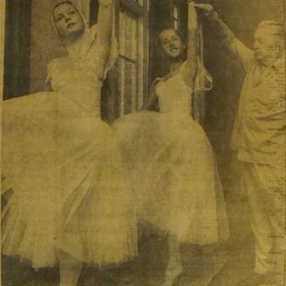 Christine White & Nicole Vass rehearse with Professor Leon Kellaway, Australian Ballet School Director & guest choreographer of 'The Nightingale and the Swan'. Sunday Mail, 22 February 1976. Courtesy Dayne Cory Collection, SLQ.