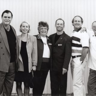 The Shed opening, 2001. L to R: The Honourable Matt Foley, Michelle White, President Marie-Ann Grosskreutz , Artistic Director Shane Weatherby, Mal Czislowski, Leslie White.