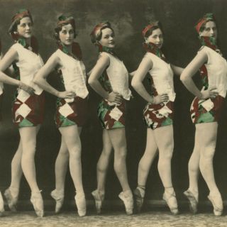 Queensland Dancers - students of the Marjorie Hollinshed & Phyllis Danaher School of Dance in 1931, L to R: Elizabeth Field-Palmer, Dundas Wilkinson, Katharine Cook, Judy Avery, Phyllis Danaher, Vera Tighe and Noela Ruthning. Courtesy SLQ.