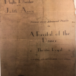 Program for 'A Recital of the Dance' presented by Phyllis Danaher and Judith Avery at the Theatre Royal on Tuesday 30th September, 1932
