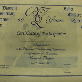 Certificate of Participation in the 60th year of BTQ performances